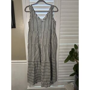 Marine Layer Dress Womens Small White Striped Tiered Cotton Midi Sundress Summer